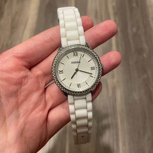 Fossil White Jeweled Watch with Silicone Strap!